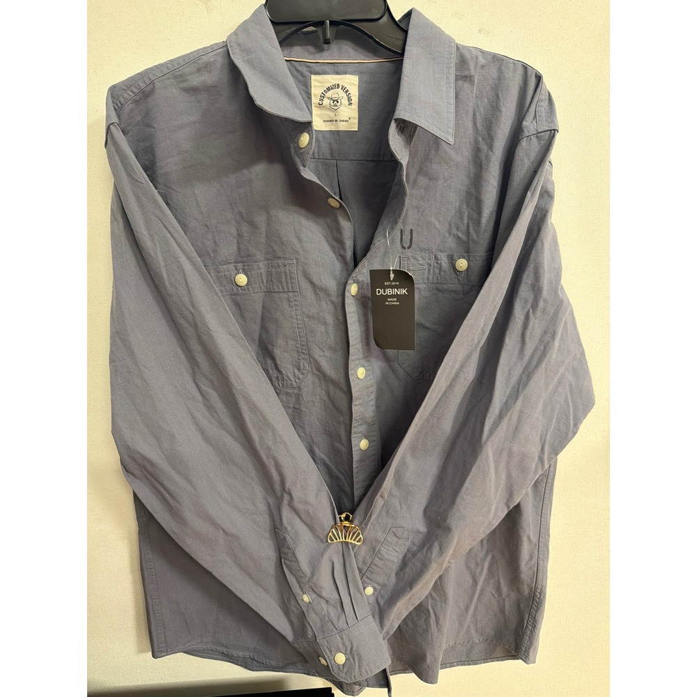 Dubinik Mens Blue Long Sleeve Button Down Shirt Dual Pocket Size L NEW